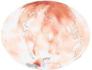 Imaga from Wikipedia Global Warming Map Showing the Hottest Temperatures in the past decade