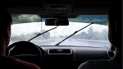 Driving in heavy rain - car driving in rain