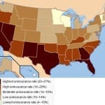 Average Concentration of Uninsured People in America 2009