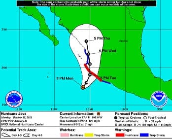 Hurricane Jova Predicted Path