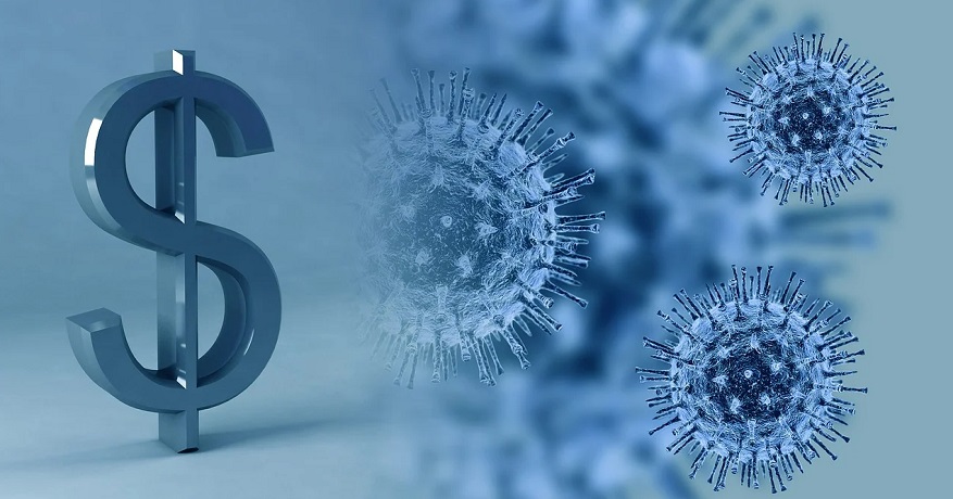 Coronavirus insurance payouts - dollar sign and virus