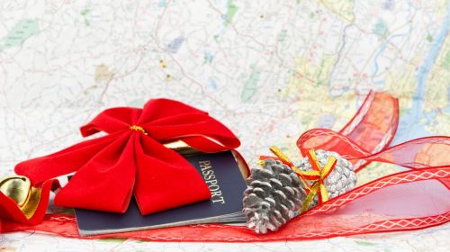 Holiday travel insurance - Passport - map - Festive Decorations