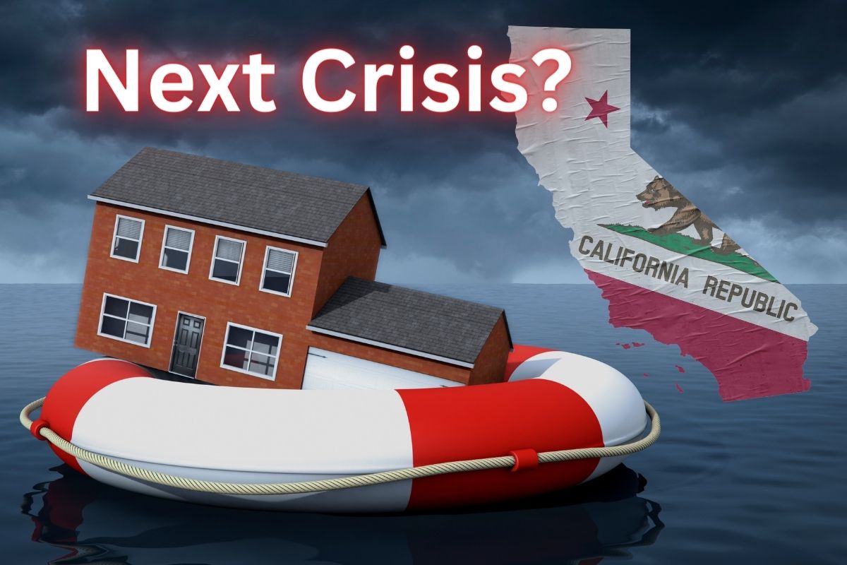 Flood insurance - Home on life preserver - California crisis