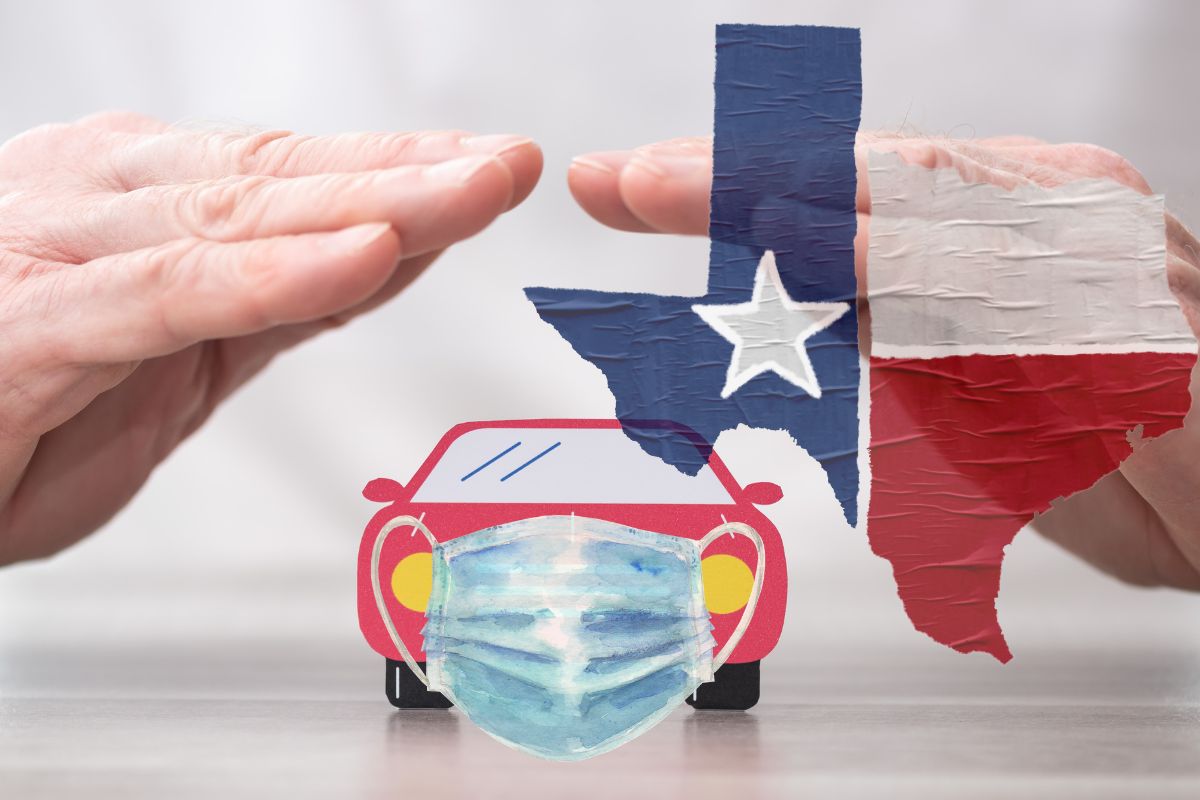 Auto insurance - Texas State with Flag and surgical mask