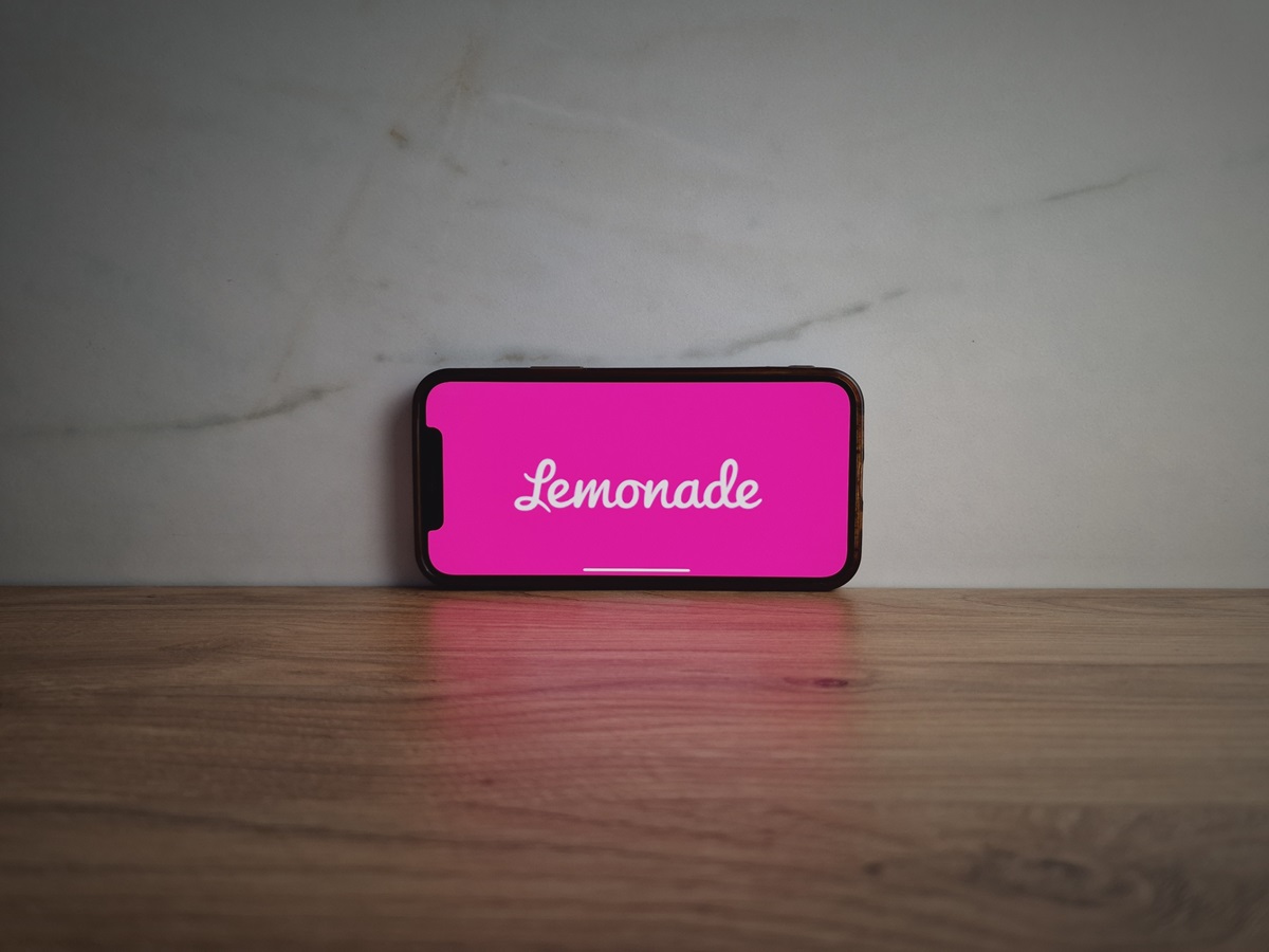 Lemonade insurance company logo displayed on mobile phone