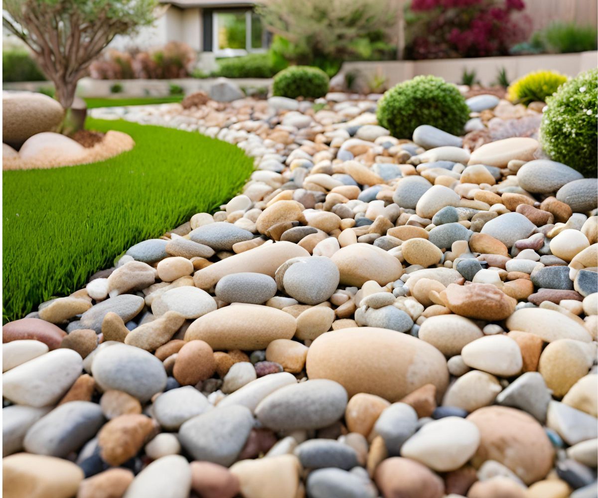 homeowners using rocks and other landscaping material