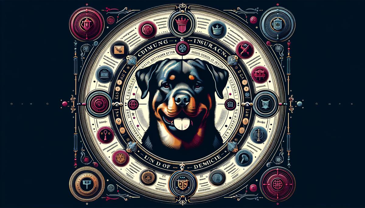 10 Dog Breeds Often Excluded by Homeowners Insurance 3 Image of a Rottweiler coat of arms in the shape of an insurance document.