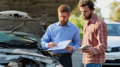 claims adjuster examining car