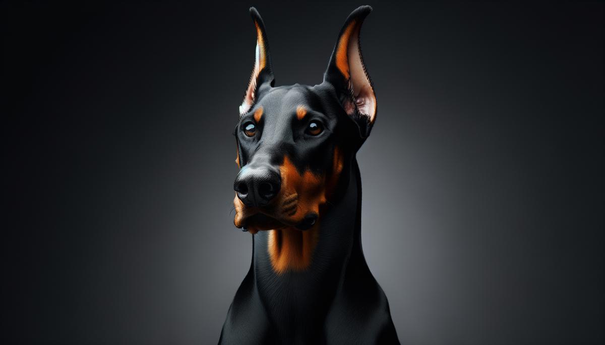 Image of a Doberman Pinscher standing alert and looking regal, with a sleek coat and athletic build, embodying the characteristics described in the text.