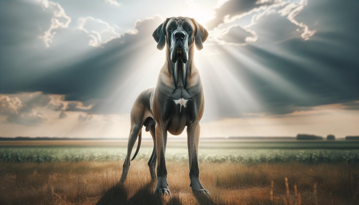 10 Dog Breeds Often Excluded by Homeowners Insurance 9 A majestic Great Dane standing tall and proud, depicting their gentle nature and impressive size