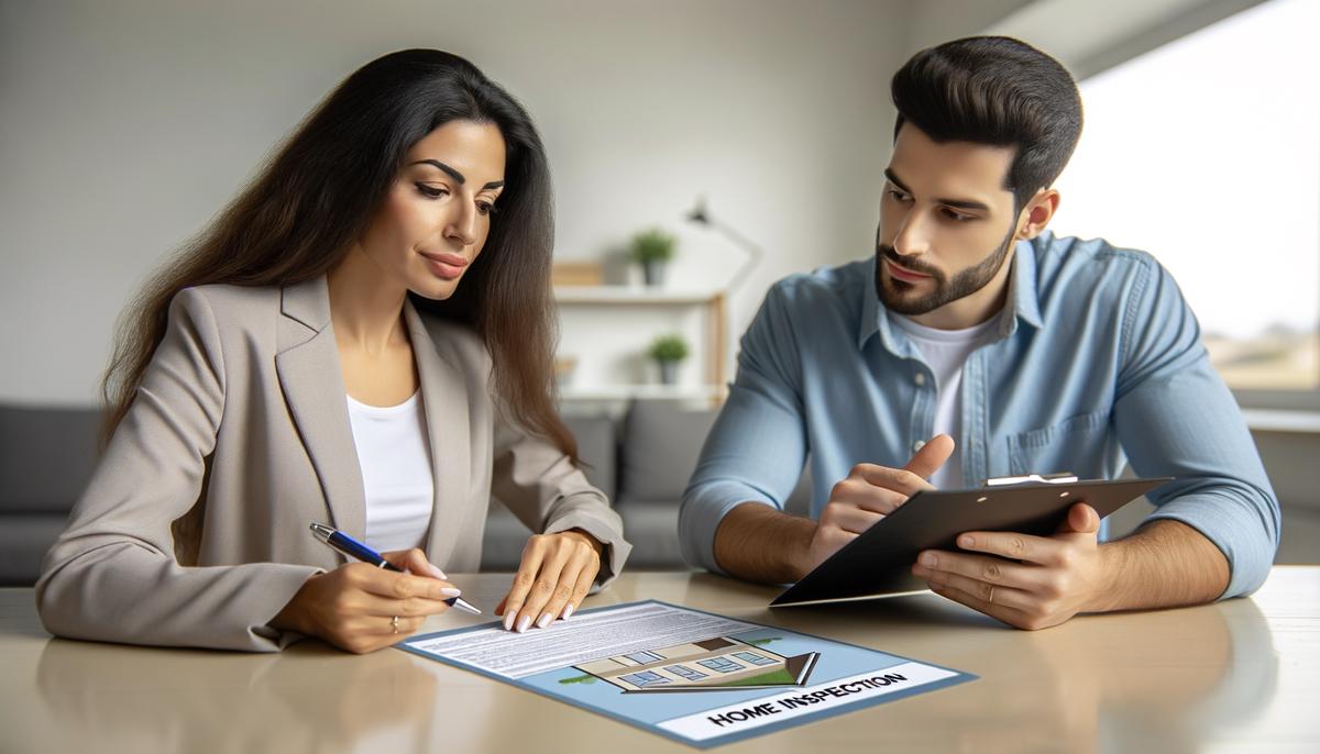 Image of a home inspection report and a person talking with an insurance agent